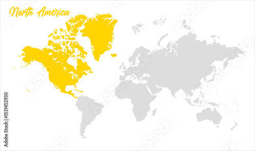North America map-04, Map of North America, highlighted on the world map, North America on the world map, Satellite view, North America's location on the globe.