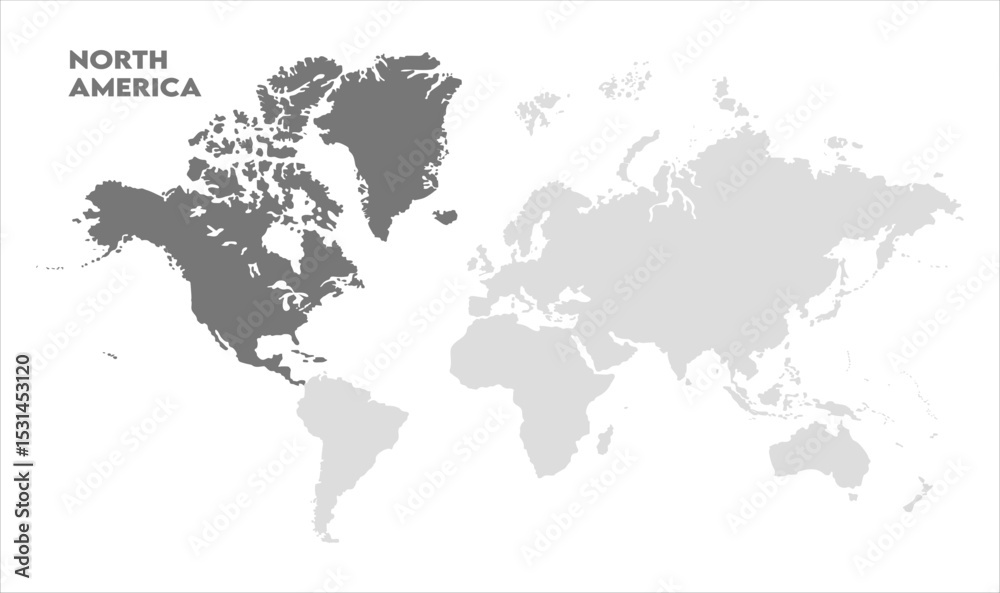 Naklejka premium North America map-12, Map of North America, highlighted on the world map, North America on the world map, Satellite view, North America's location on the globe.