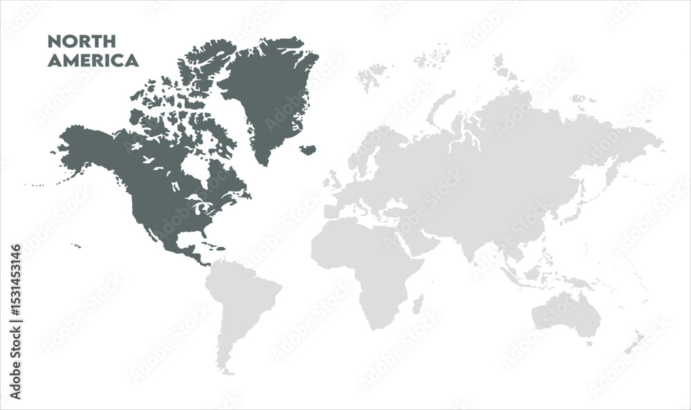 Fototapeta premium North America map-14, Map of North America, highlighted on the world map, North America on the world map, Satellite view, North America's location on the globe.