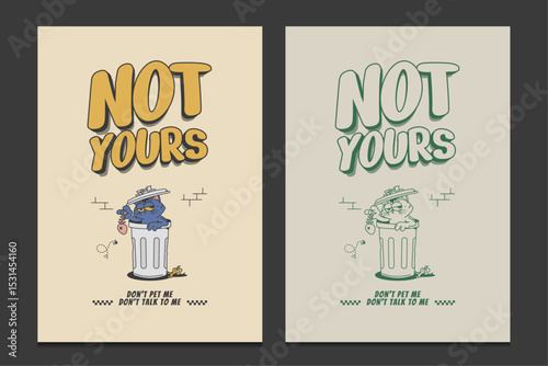 retro 30s cartoon poster with a grumpy cat, vector illustration