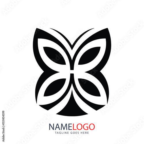 Decorative butterfly design illustration with floral ornament and wing silhouette on a white background
