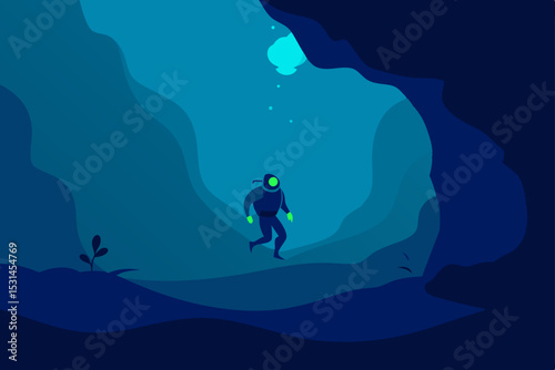 scuba diver in the blue sea