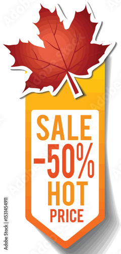 Fall Hot Price Promo: An eye-catching promotional graphic highlighting a significant discount with an autumn leaf, ideal for seasonal sales campaigns.