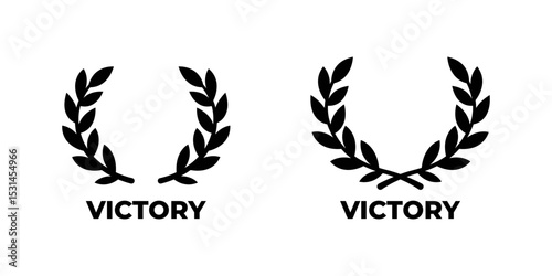 Victory laurel wreath icons in solid flat black design. Award and champion symbol collection for sports or honor