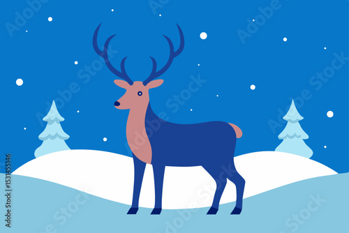 reindeer with christmas tree and snowflakes