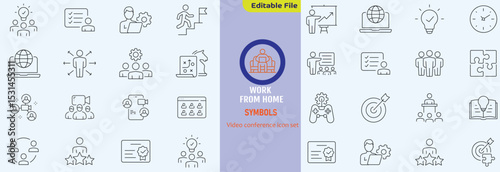 Big set of video conference line icons. Meeting, online, live, call etc. Editable stroke