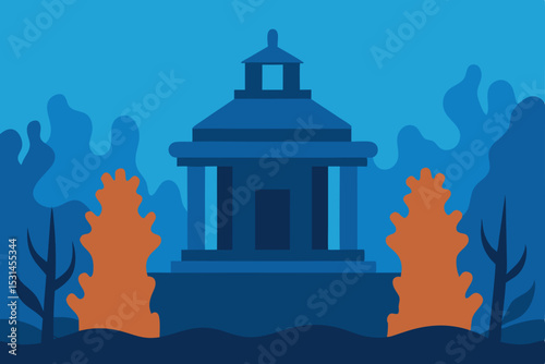 silhouette of a church in the mountains