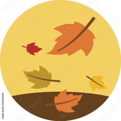 Autumn Leaves in Circle: A stylized illustration captures the essence of autumn with falling leaves dancing against a soft, circular backdrop, embodying the season's ephemeral beauty.