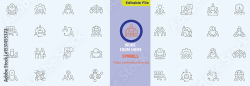 Big set of video conference line icons. Meeting, online, live, call etc. Editable stroke