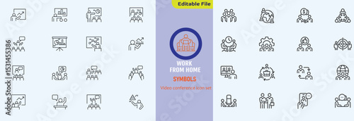 Big set of video conference line icons. Meeting, online, live, call etc. Editable stroke