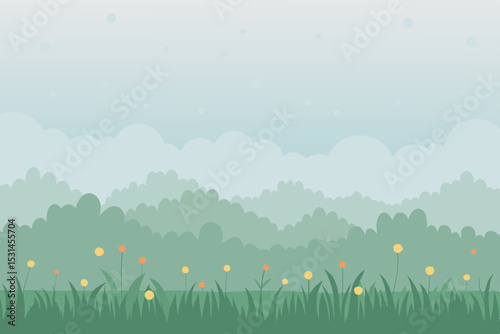 meadow with flowers and butterflies