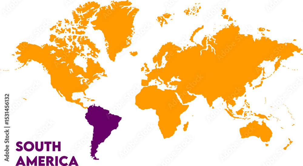 Obraz premium South America continent map-03, Map of South America, highlighted on the world map, South America on the world map, Satellite view, South America's location on the globe.