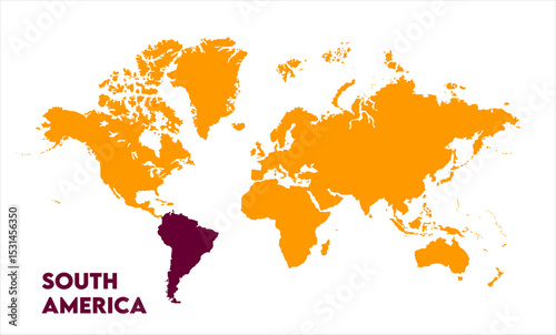 South America continent map-11, Map of South America, highlighted on the world map, South America on the world map, Satellite view, South America's location on the globe.