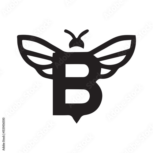 Bee Logo with Letter B – Minimalist Insect Symbol for Brand Identity, Nature, Honey Business, Buzz Marketing