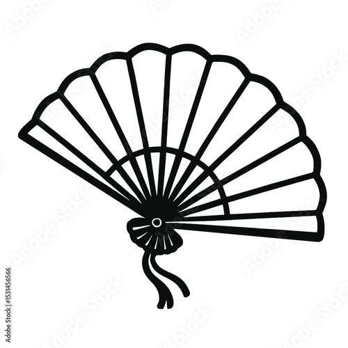 Traditional Black and White Japanese Hand Fan Vector Design
