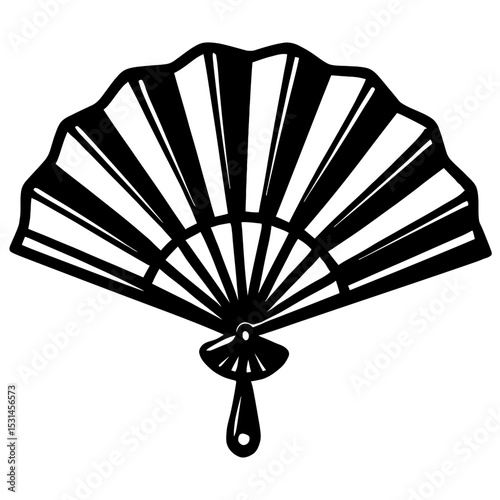 Traditional Black and White Japanese Hand Fan Vector Design