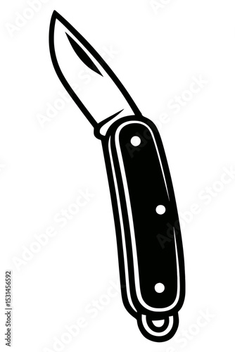 Black and White Vector Outline of an Open Folding Pocket Knife