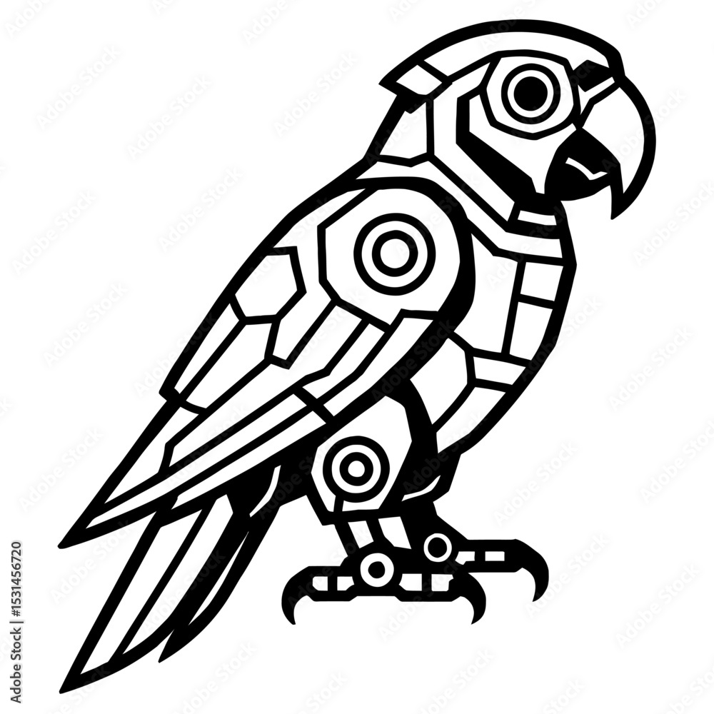 Obraz premium Abstract Black and White Stylized Geometric Parrot Vector Art