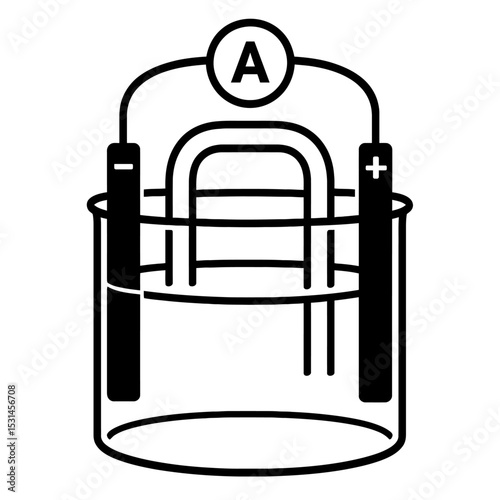Black and White Voltaic Cell or Galvanic Cell with Amperemeter Vector Diagram