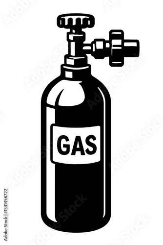 Monochrome Vector Illustration of an Industrial Gas Cylinder with Regulator