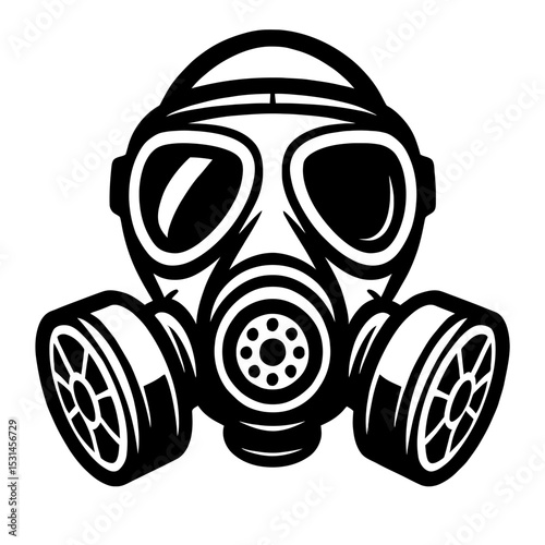 Intense Black and White Stylized Gas Mask Vector - Toxic Protection Symbol