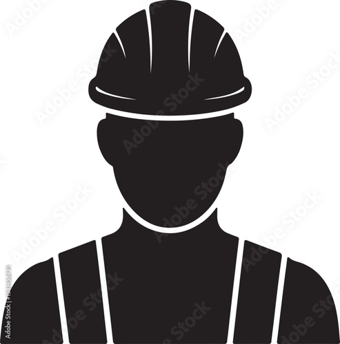 Silhouette Of A Construction Worker In Safety Helmet And Overalls Graphic.