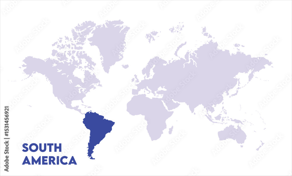 Naklejka premium South America highlighted on world map-14, Map of South America, highlighted on the world map, South America on the world map, Satellite view, South America's location on the globe.