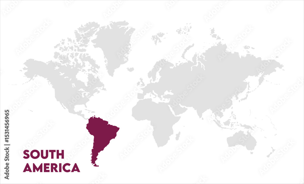 Obraz premium South America in world map-01, Map of South America, highlighted on the world map, South America on the world map, Satellite view, South America's location on the globe.