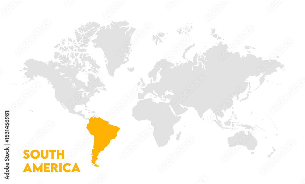 Obraz premium South America in world map-02, Map of South America, highlighted on the world map, South America on the world map, Satellite view, South America's location on the globe.