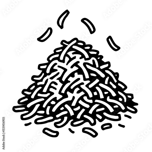 Black and White Silhouette Vector of Grated Cheese Mound for Culinary Designs