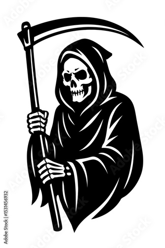 Intimidating Black and White Grim Reaper with Scythe Vector Art