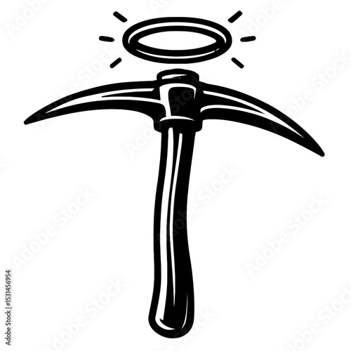 Black and White Holy Pickaxe Vector Illustration - Ideal for Mining and Hard Work Concepts