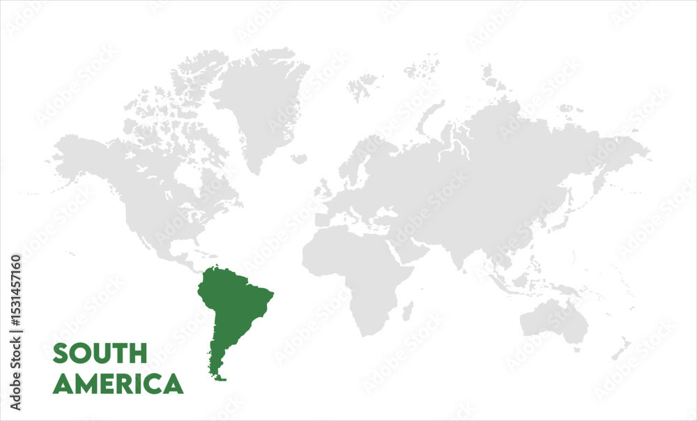 Naklejka premium South America in world map-12, Map of South America, highlighted on the world map, South America on the world map, Satellite view, South America's location on the globe.