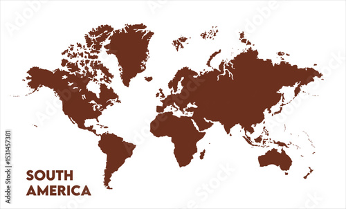 South America outline in global map-07, Map of South America, highlighted on the world map, South America on the world map, Satellite view, South America's location on the globe.