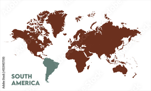 South America outline in global map-12, Map of South America, highlighted on the world map, South America on the world map, Satellite view, South America's location on the globe.