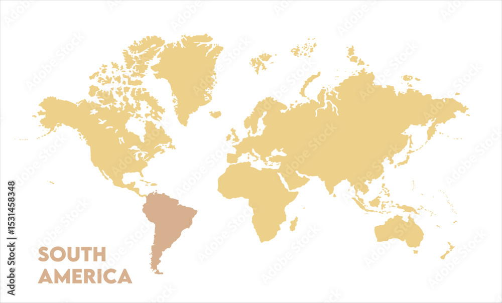 Naklejka premium World map with South America focus-11, Map of South America, highlighted on the world map, South America on the world map, Satellite view, South America's location on the globe.