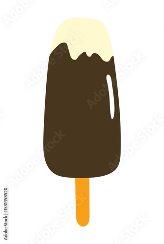 Ice cream bar with yellow coating hand drawn illustration, isolated vector. Flat style design. Summer clip art, seasonal element, print. Frozen food, dessert, sweet treat, beach activity, party