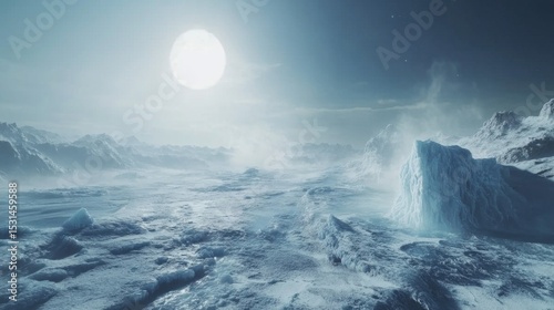 Arctic Ice Landscape Under a Bright Moon