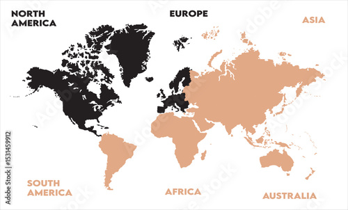Atlas-02, modern world map graphic, Countries Silhouettes Stock Illustrations, Vectors