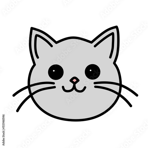 Adorable Gray Cat Face Illustration Cute Kawaii Style Pet Drawing