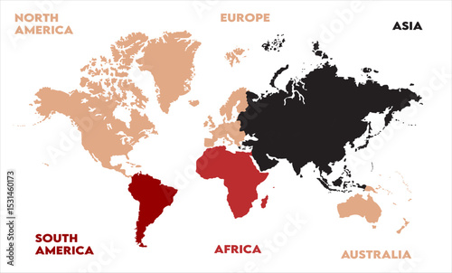 Atlas-10, modern world map graphic, Countries Silhouettes Stock Illustrations, Vectors