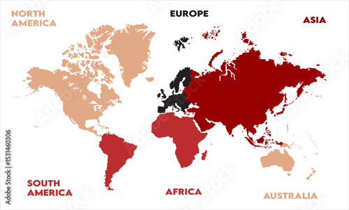 Atlas-14, modern world map graphic, Countries Silhouettes Stock Illustrations, Vectors