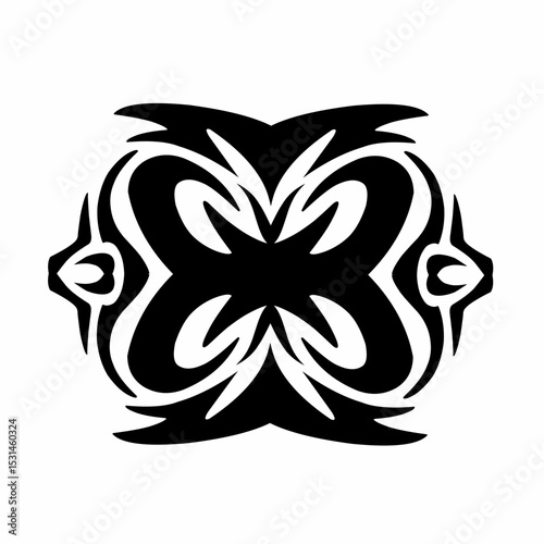Symmetrical Tribal Design Black and White Ink Artwork