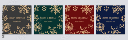 A set of Merry Christmas and New Year greeting cards with vector elements.
