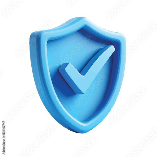 3D Render of Blue Shield Checkmark Icon Security and Protection Symbol