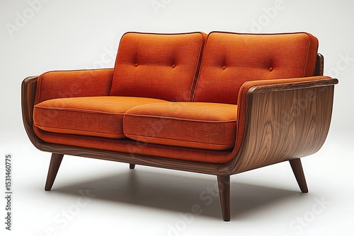 Mid century modern orange loveseat furniture high resolution picture
