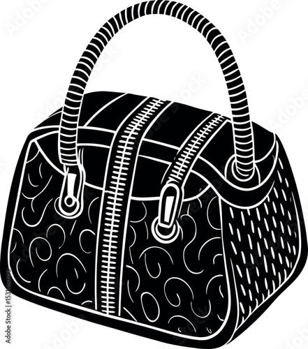 Printed Fashion Handbag With Zipper Top Shallotte On White Background