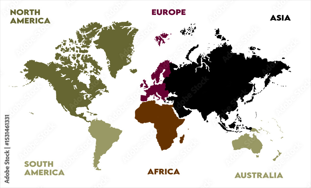 Naklejka premium A blank world map, world map picture, world map vector image, modern world map, Illustration, eps 10, worldwide, all continents, all countries, worldwide project