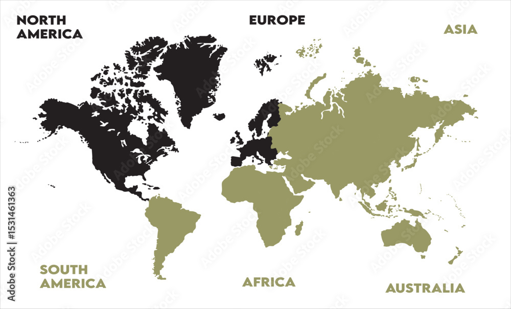 Naklejka premium Geographic map-02, modern world map graphic, Countries Silhouettes Stock Illustrations, Vectors