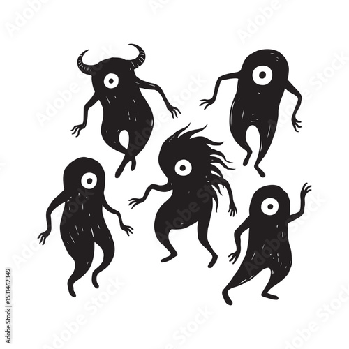 alien monster vector Silhouette set